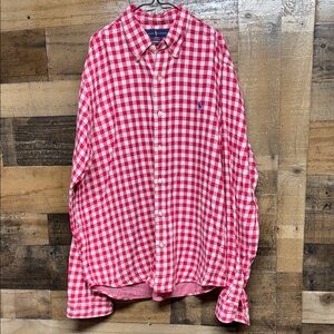Ralph Lauren Red &White‎ Checkered Untucked Fit Button Down Long Sleeve Shirt L